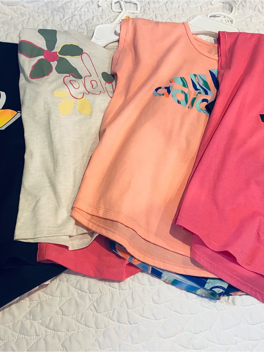 adidas Girls Pink Peach and Cream Floral Logo Matching Tank Tops